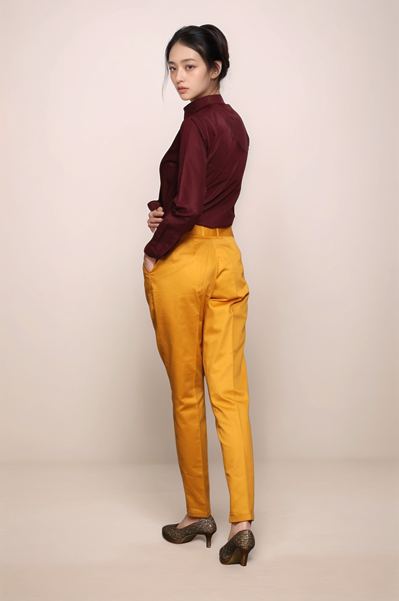 Wine Bow Neck Line Shirt
