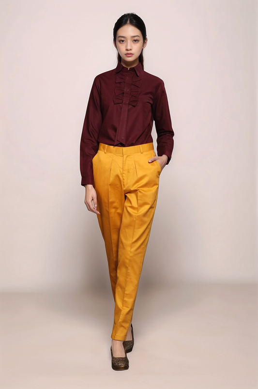 Wine Bow Neck Line Shirt