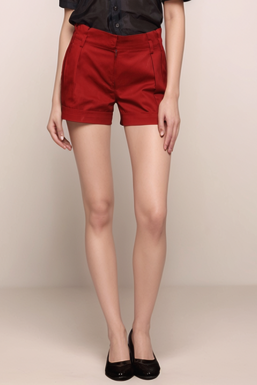 Brick Red Pleated Shorts