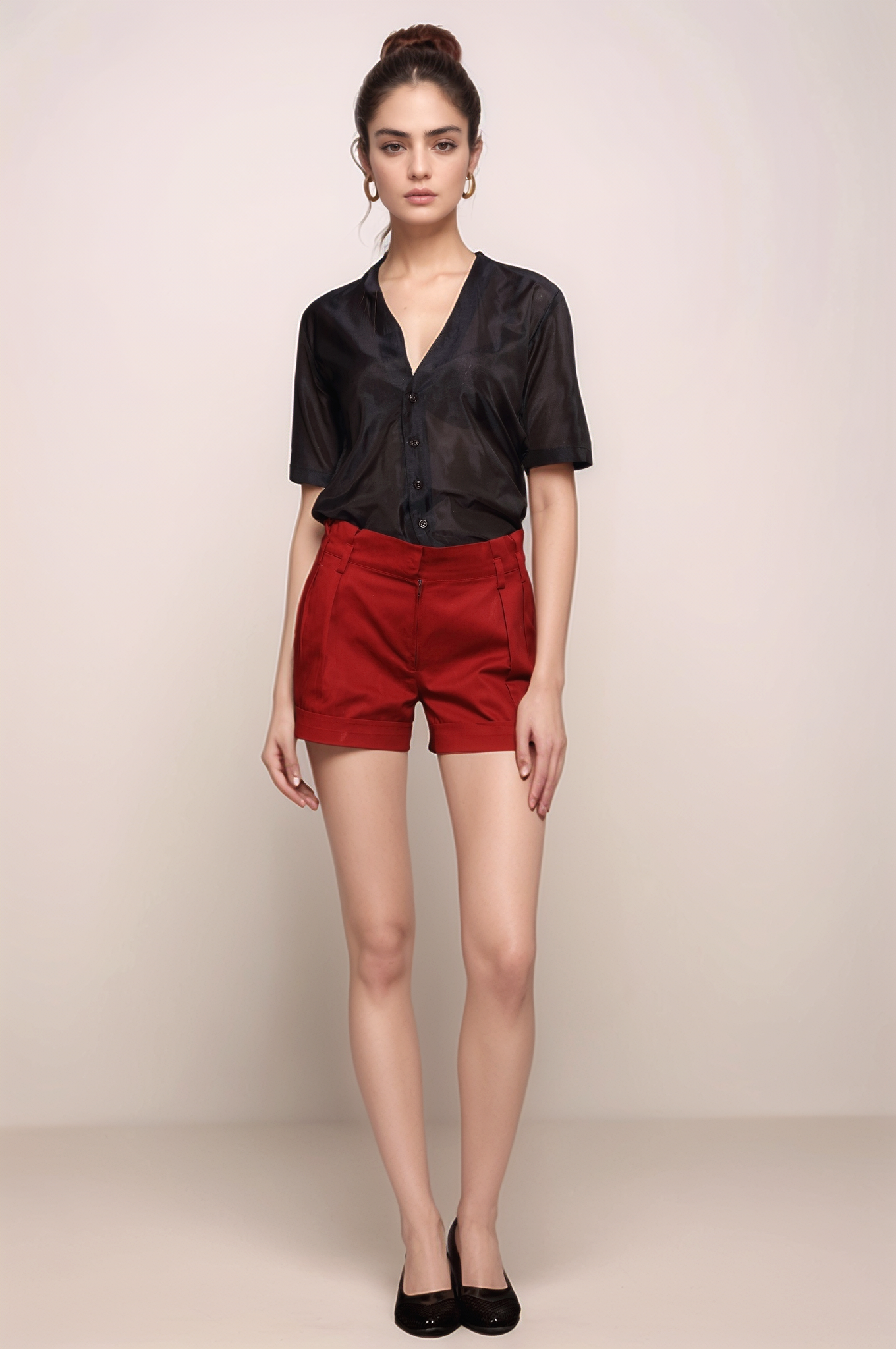 Brick Red Pleated Shorts