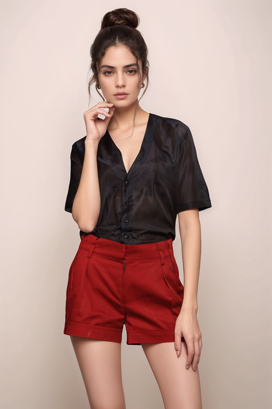 Brick Red Pleated Shorts