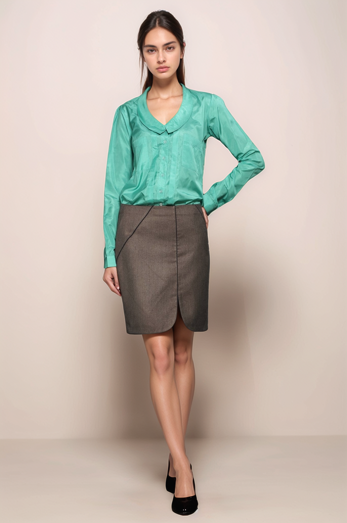 Beige Piping Skirt