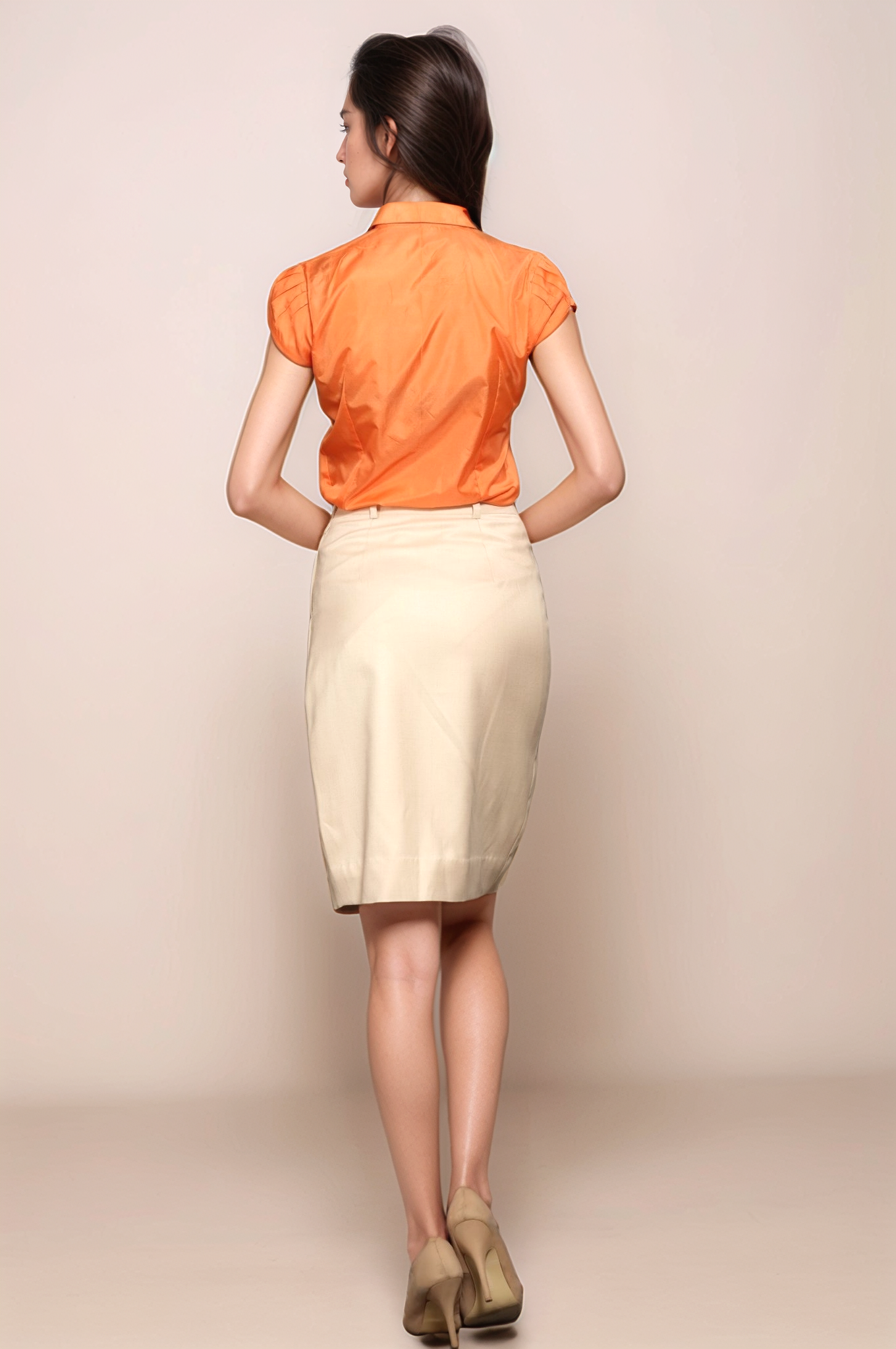 Beige Front Buttoned Skirt