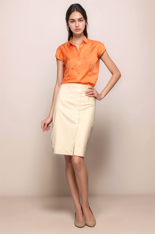 Beige Front Buttoned Skirt