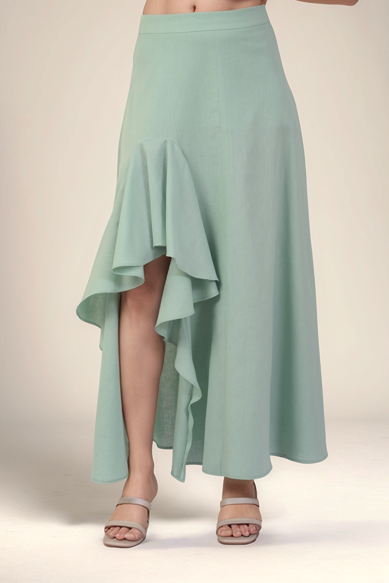 Pastel Green Cascade Ruffle Skirt