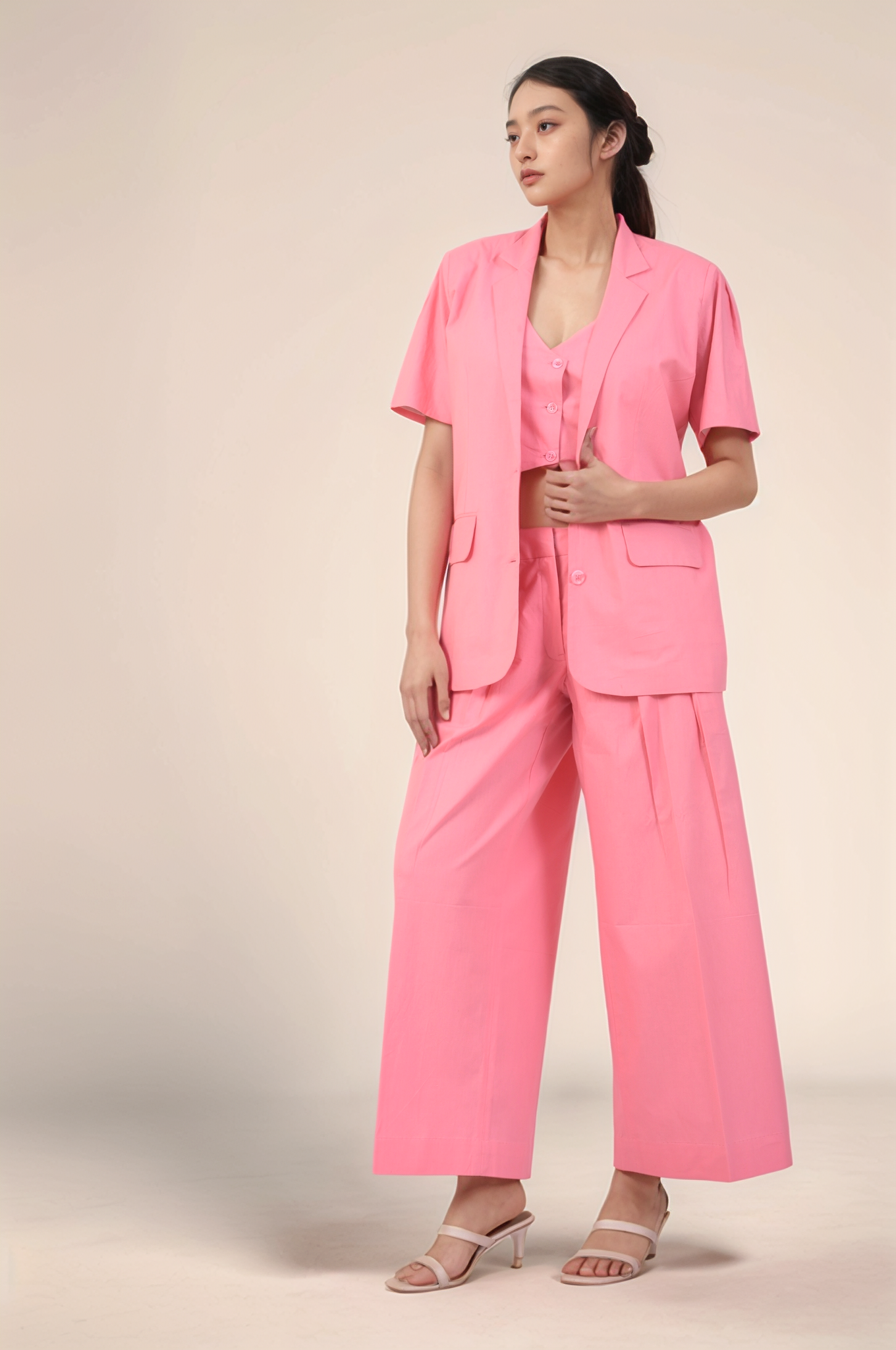 Pink Cotton Blazer Three Piece Co-ord suit