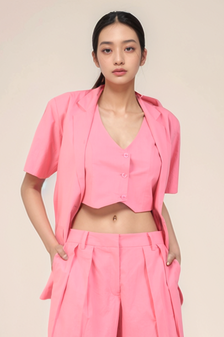 Pink Cotton Blazer Three Piece Co-ord suit