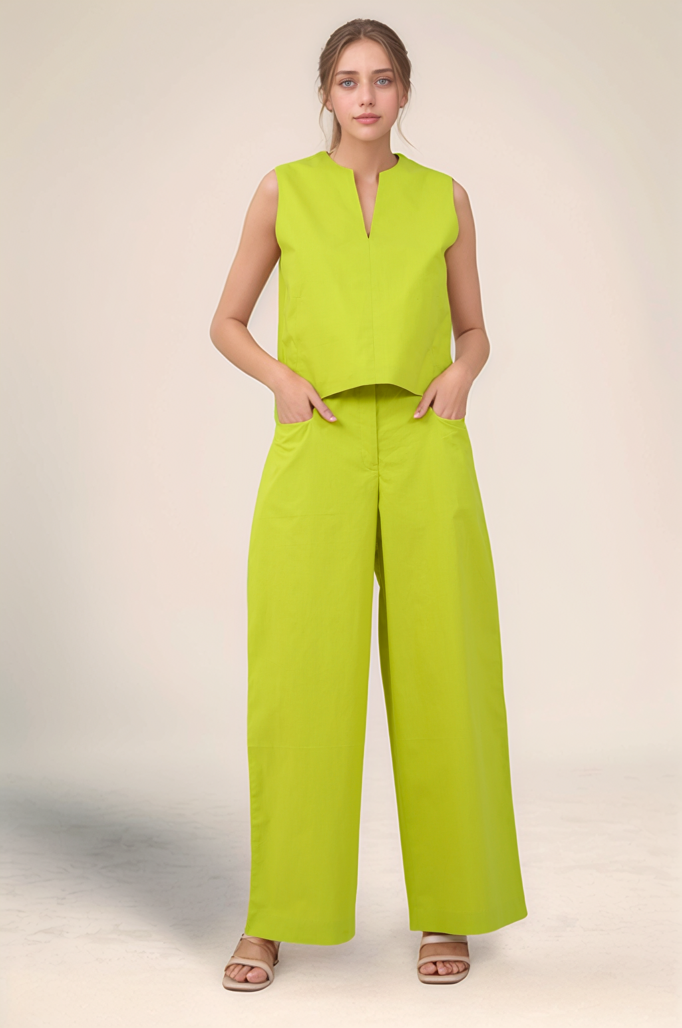 Lime Green Notch Neckline Cotton Jacket