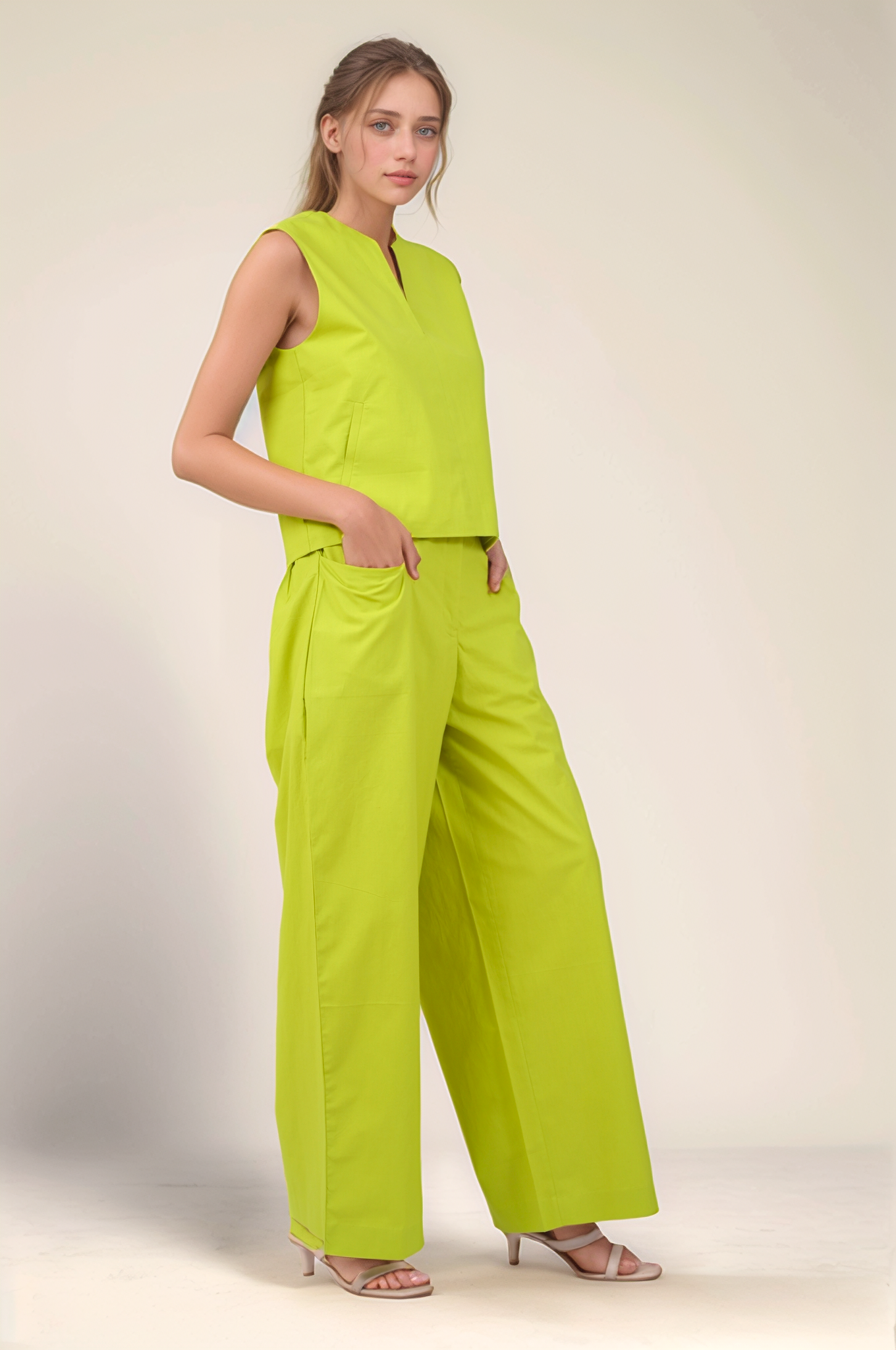 Lime Green Cotton Loose Trouser