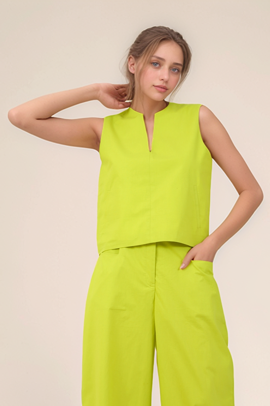Lime Green Notch Neckline Cotton Jacket