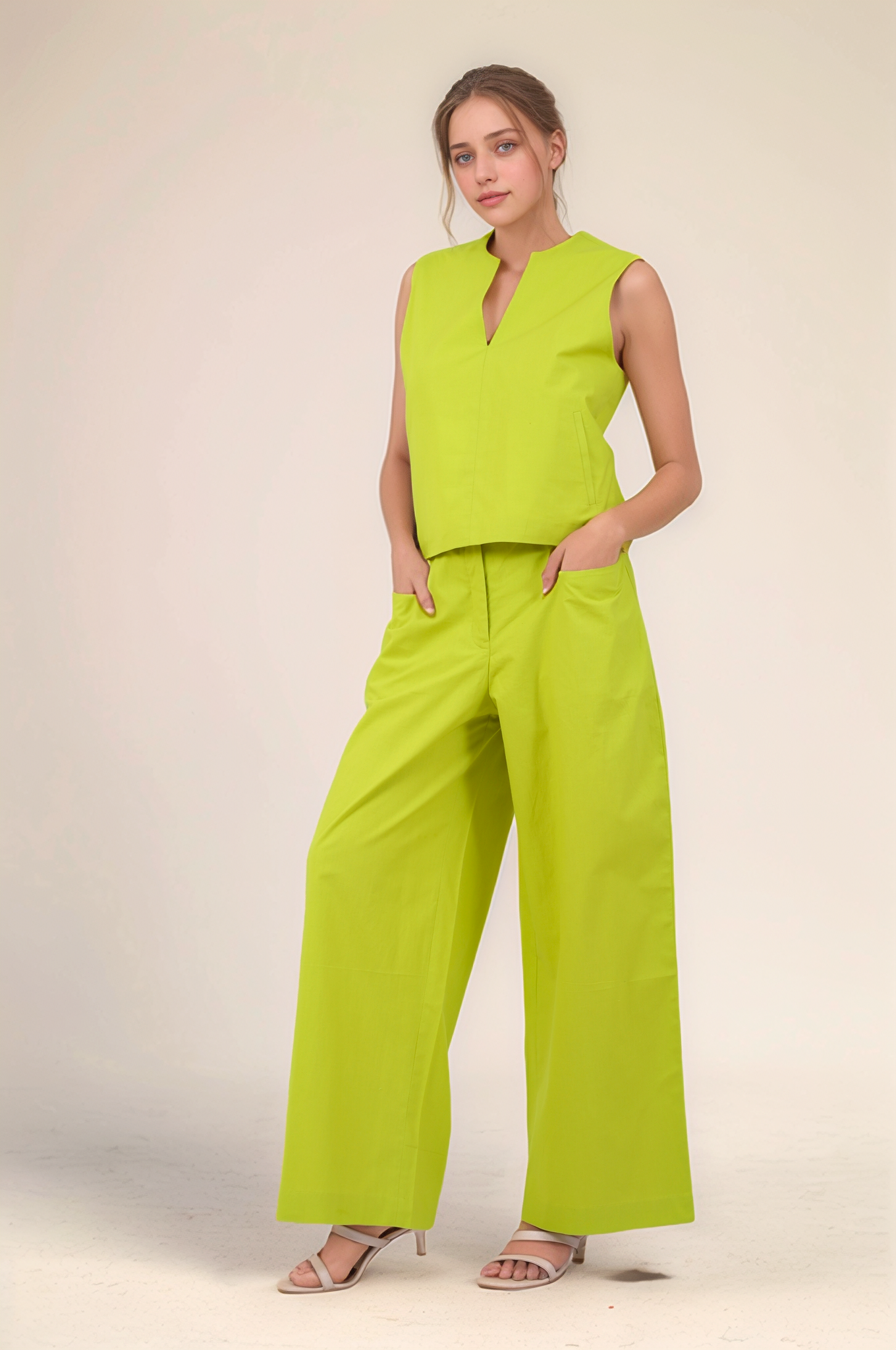 Lime Green Notch Neckline Cotton Jacket