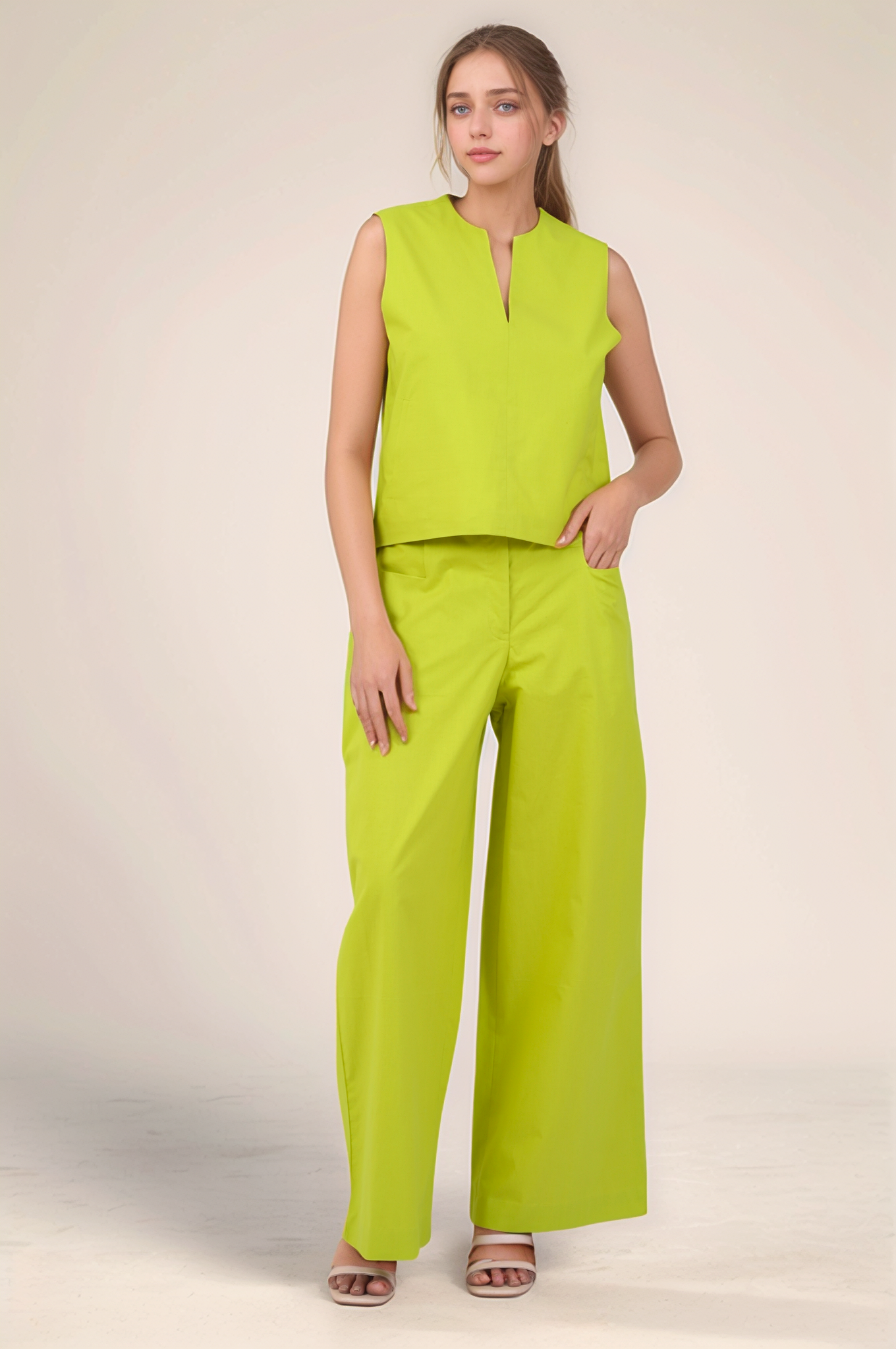 Lime Green Notch Neckline Cotton Jacket