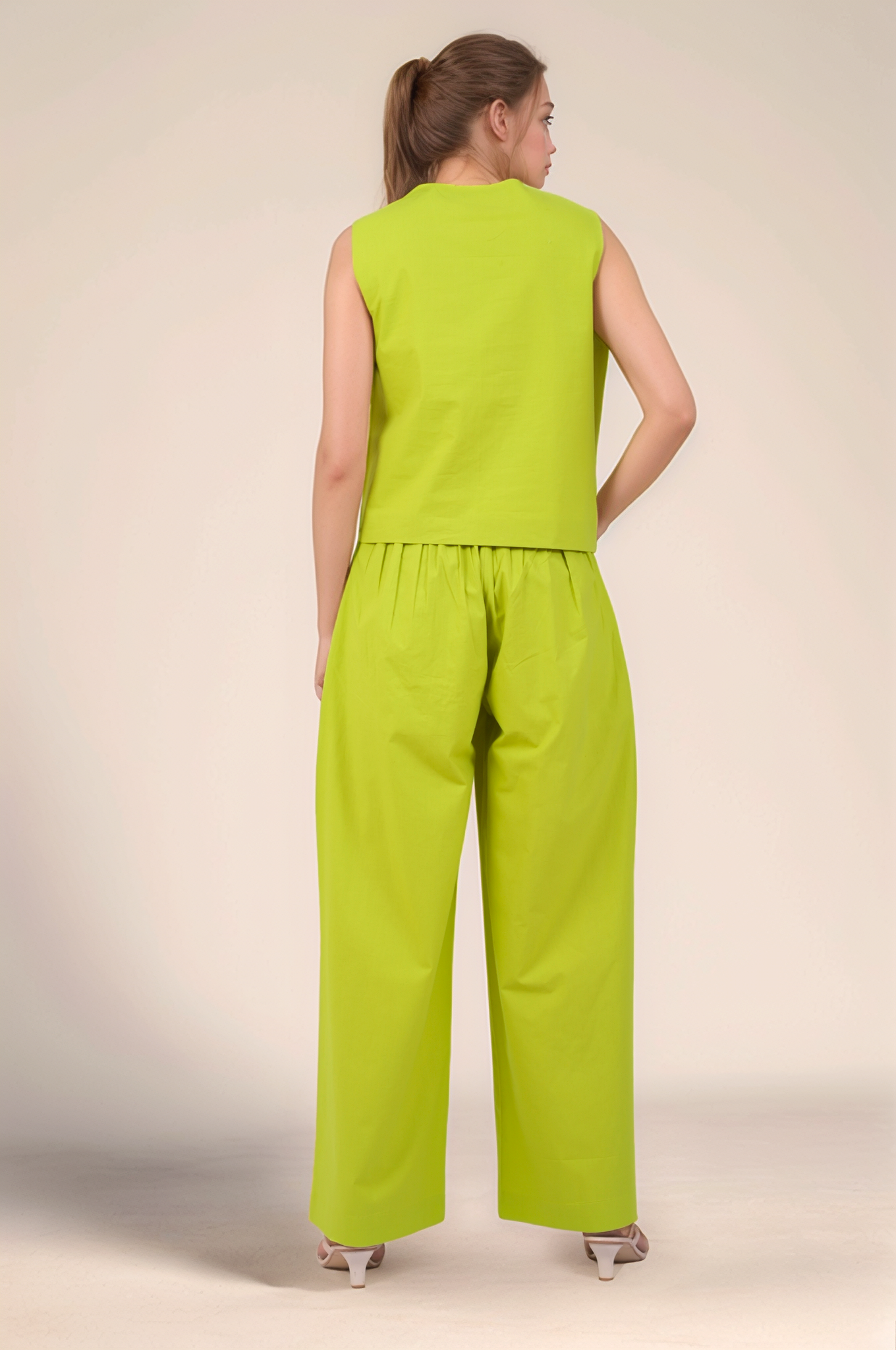 Lime Green Notch Neckline Cotton Jacket