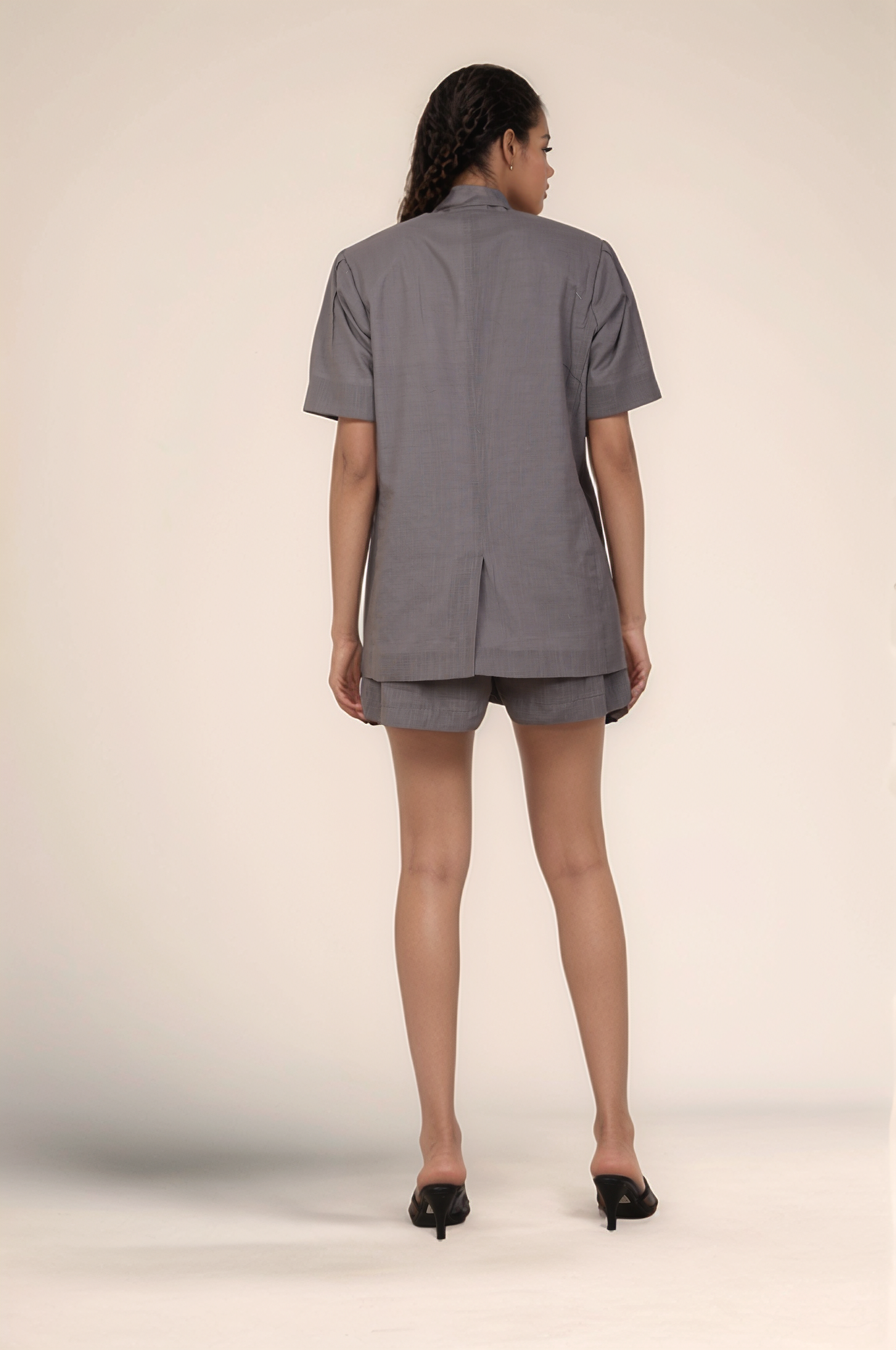 Grey Short Sleeve Cotton Jacket