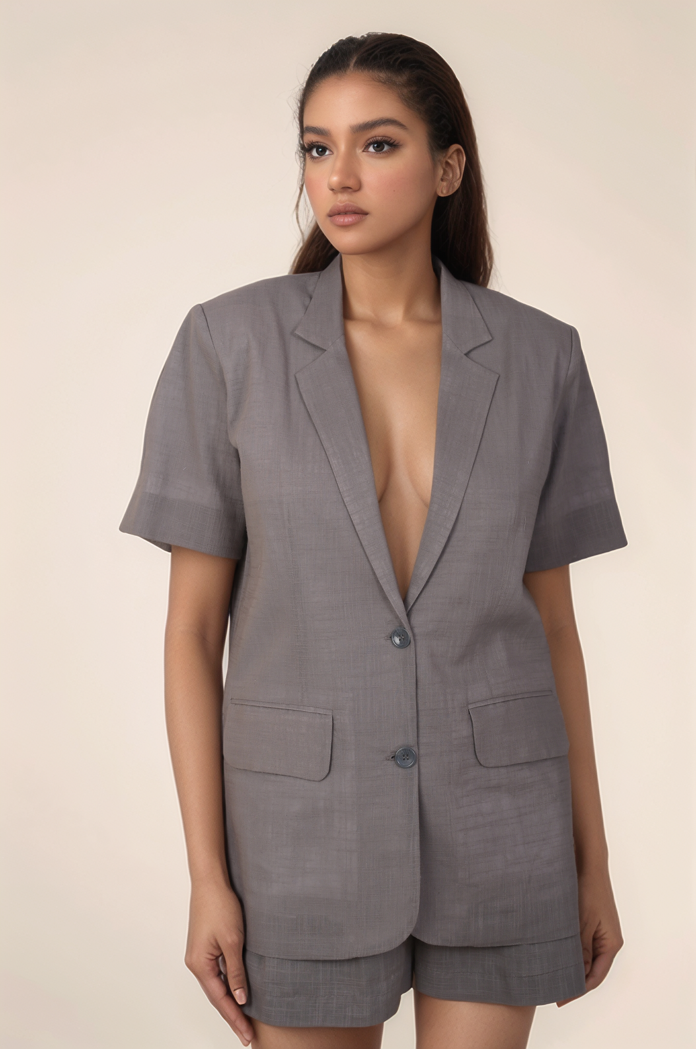 Grey Short Sleeve Cotton Jacket