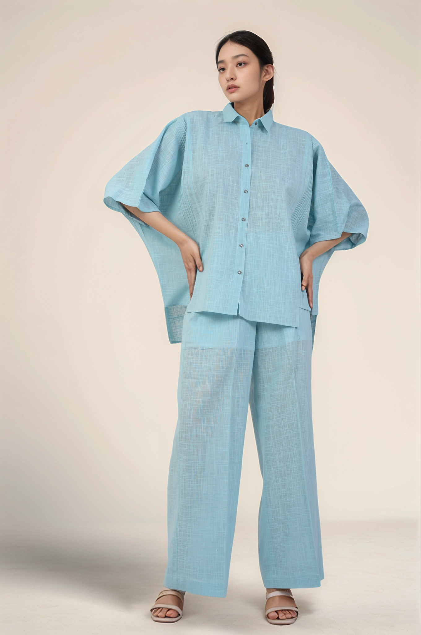 Powder Blue Batwing Sleeve Shirt Co-ord suit