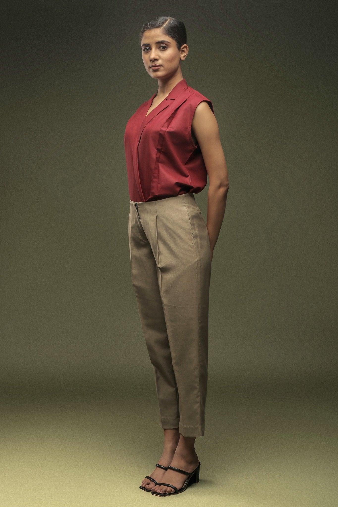 Beige Ankle Length Baggy Pant - Dheeraj Sharma