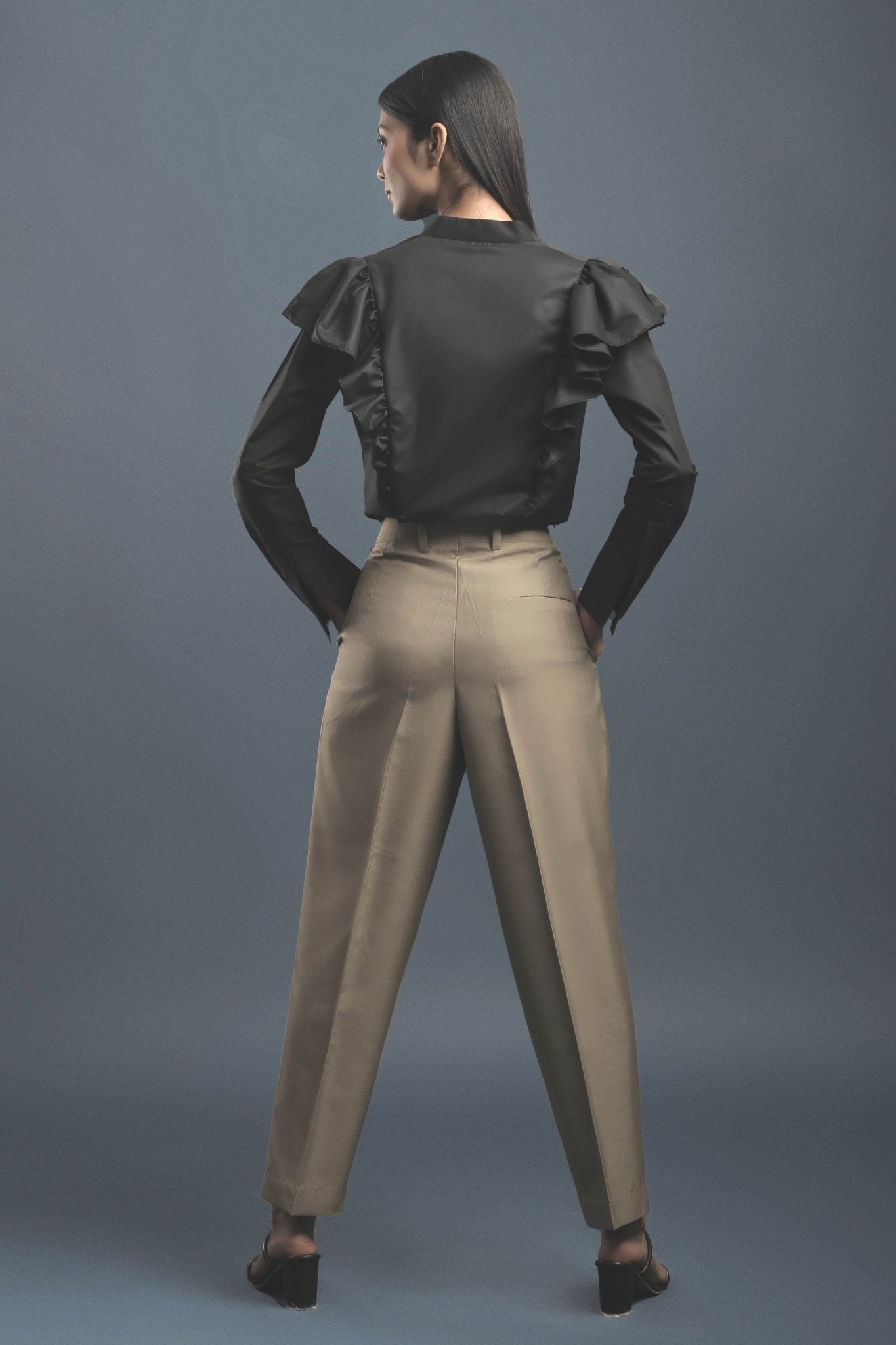 Beige Double Pleated Trouser - Dheeraj Sharma