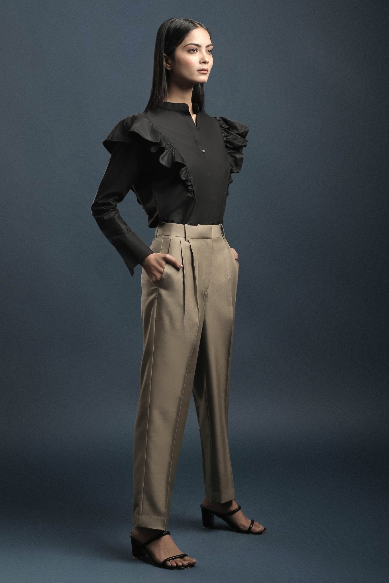 Beige Double Pleated Trouser - Dheeraj Sharma