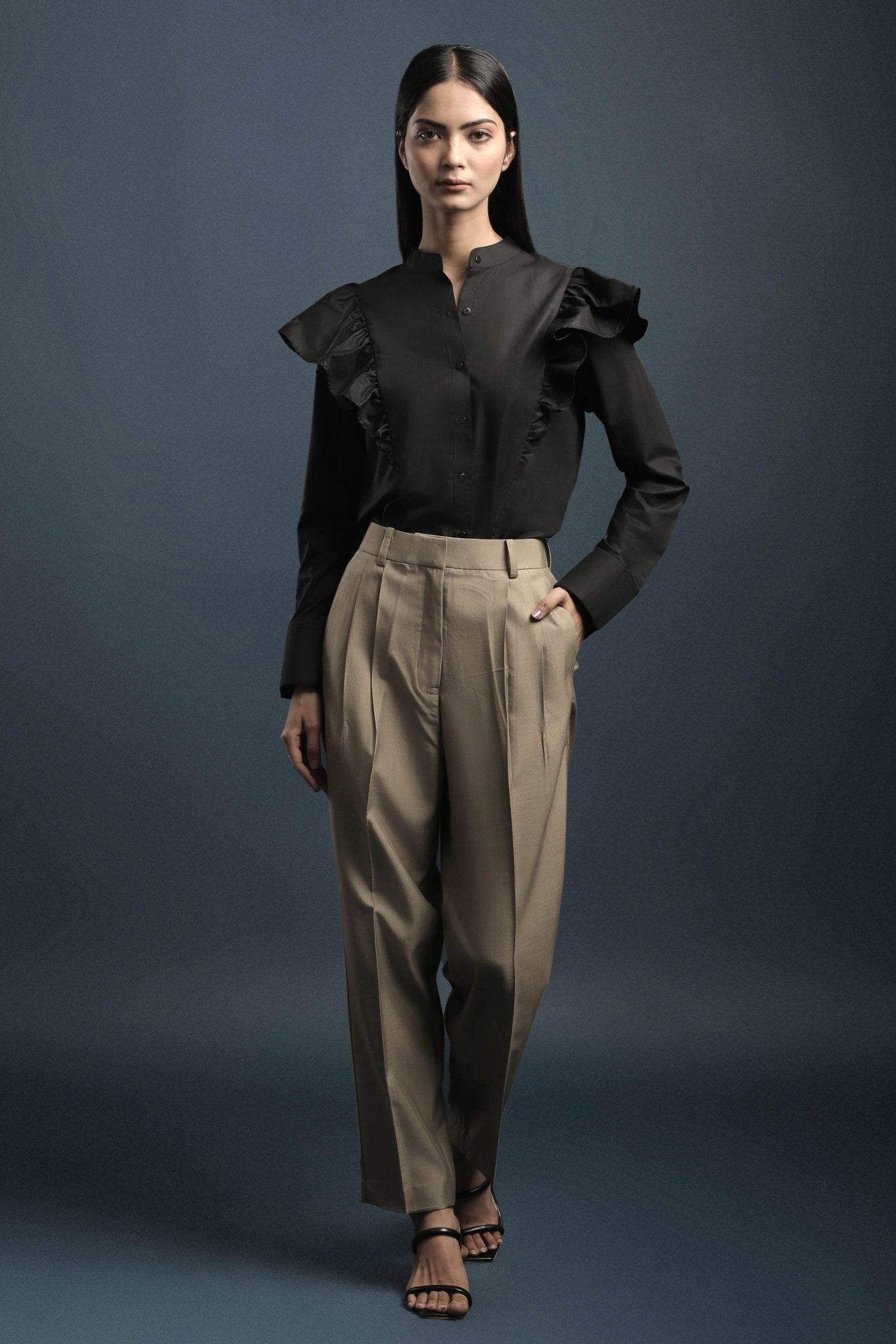 Black Frill Shirt - Dheeraj Sharma
