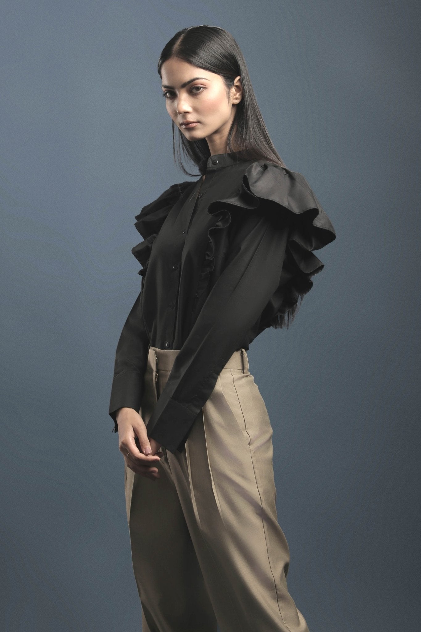 Black Frill Shirt - Dheeraj Sharma