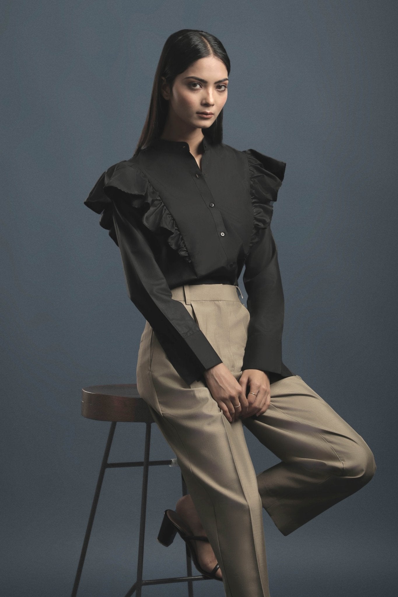 Black Frill Shirt - Dheeraj Sharma