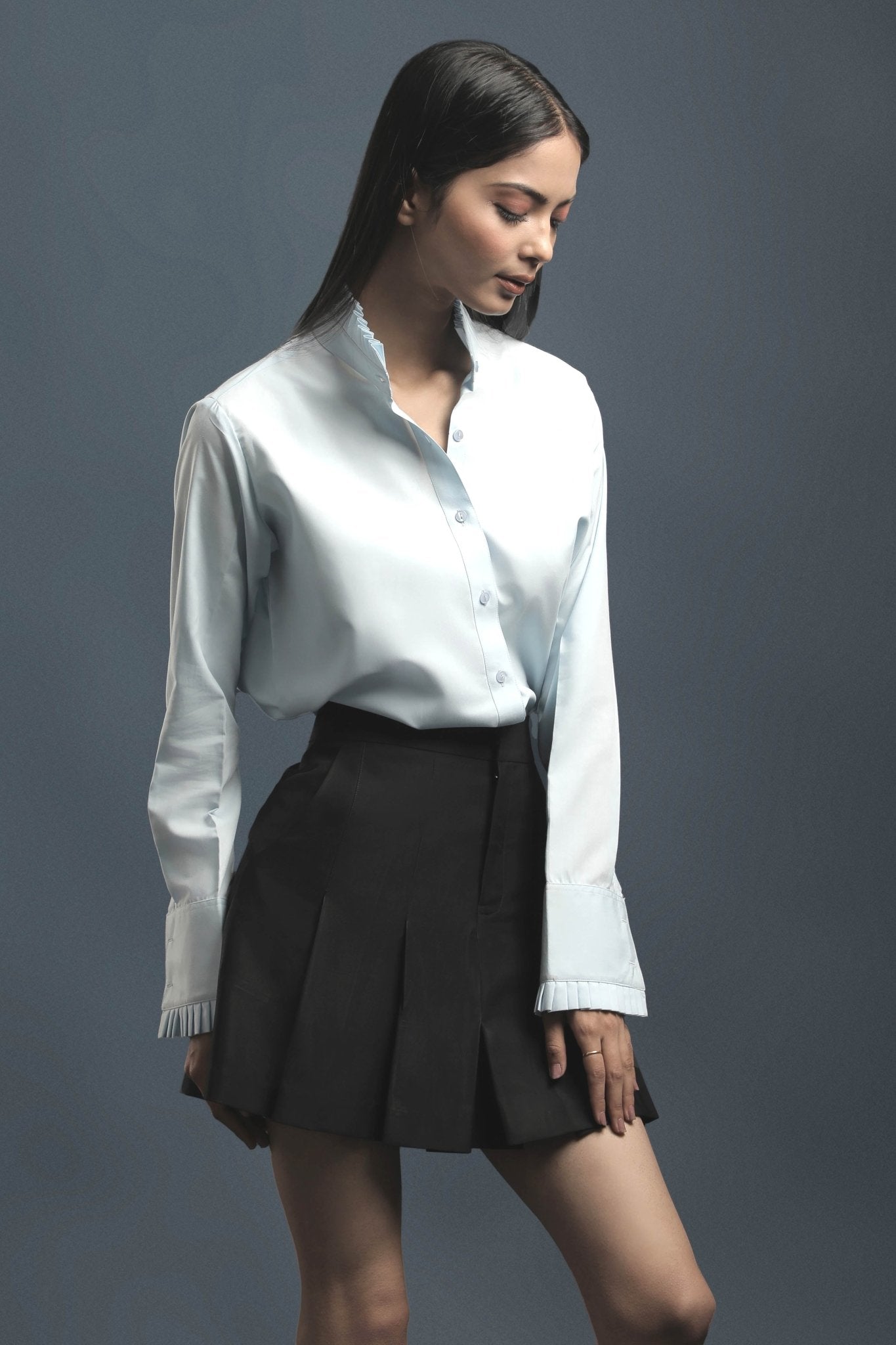 Sky Blue Classy Shirt & Black Pleated Skirt Combo - Dheeraj Sharma