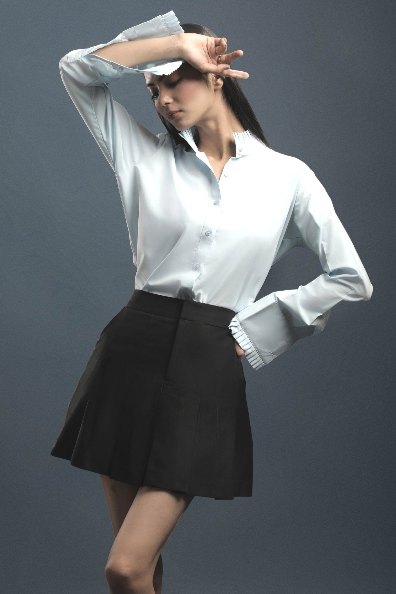 Sky Blue Classy Shirt & Black Pleated Skirt Combo - Dheeraj Sharma