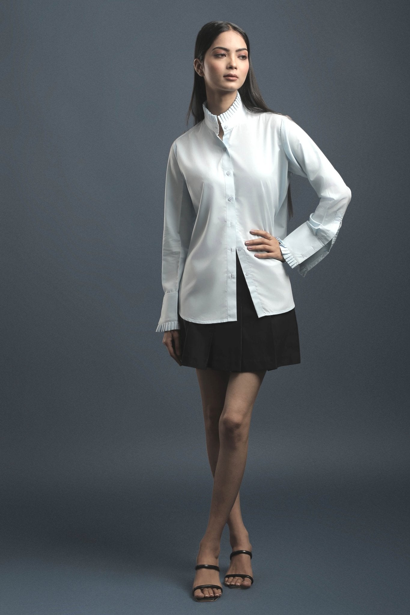 Sky Blue Classy Shirt & Black Pleated Skirt Combo - Dheeraj Sharma