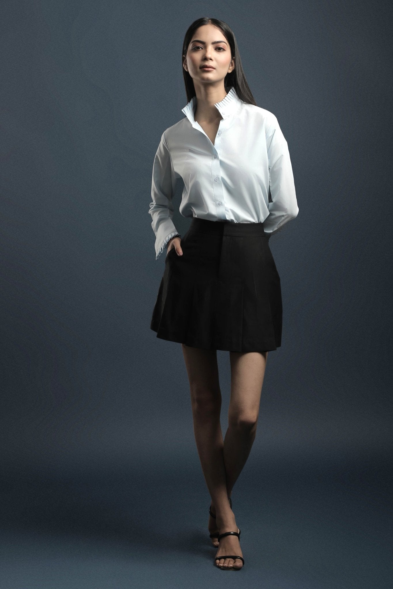 Sky Blue Classy Shirt & Black Pleated Skirt Combo - Dheeraj Sharma