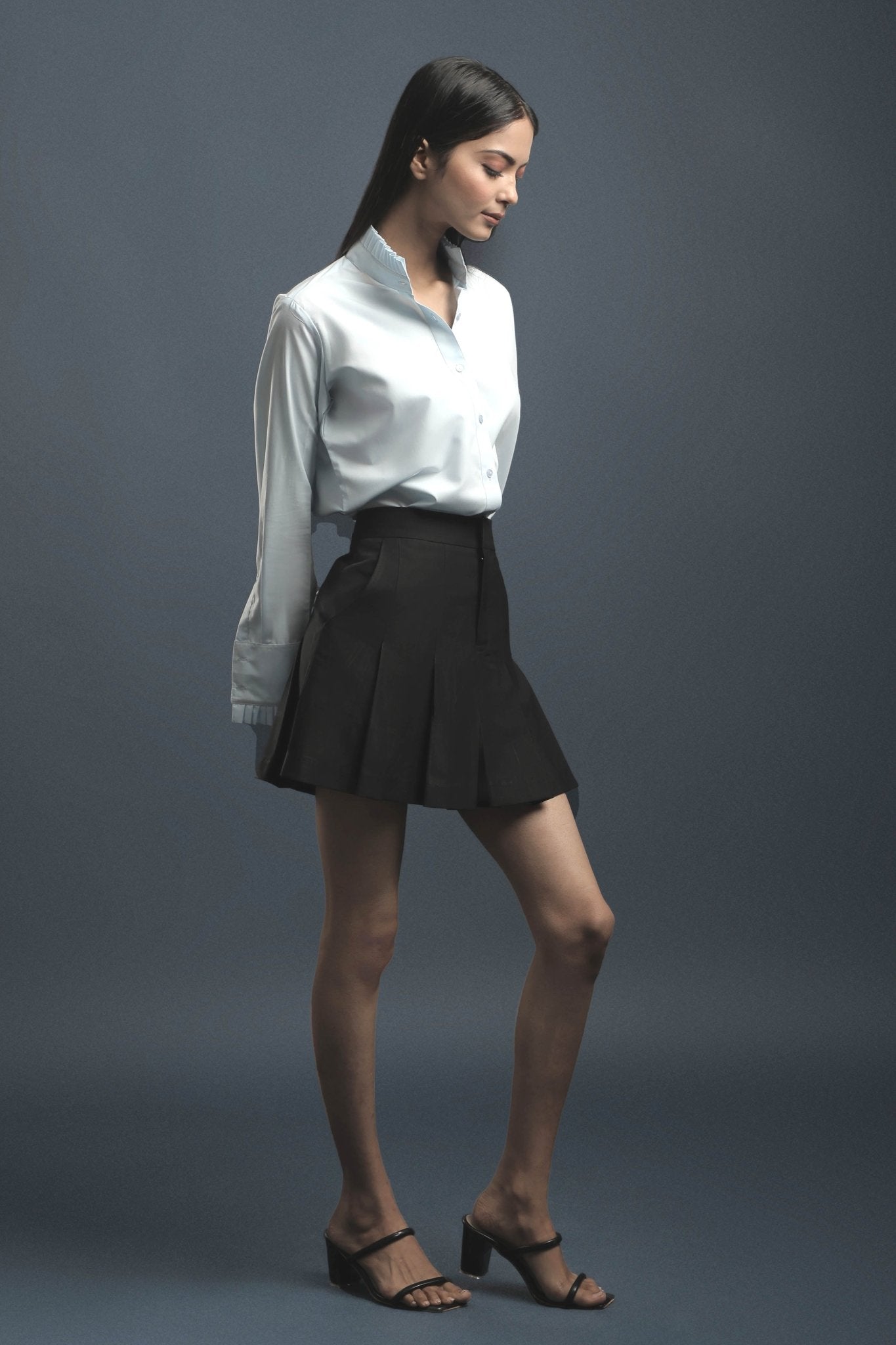 Sky Blue Classy Shirt & Black Pleated Skirt Combo - Dheeraj Sharma