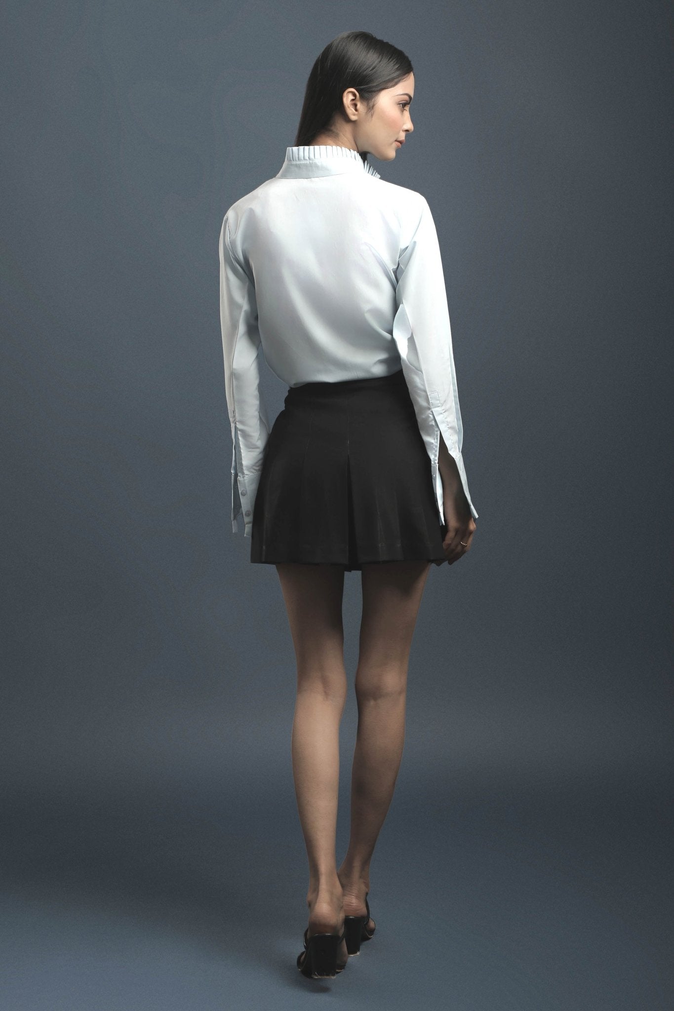 Sky Blue Classy Shirt & Black Pleated Skirt Combo - Dheeraj Sharma