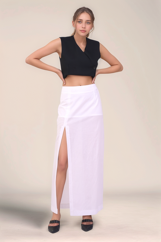 White Cotton Straight Skirt