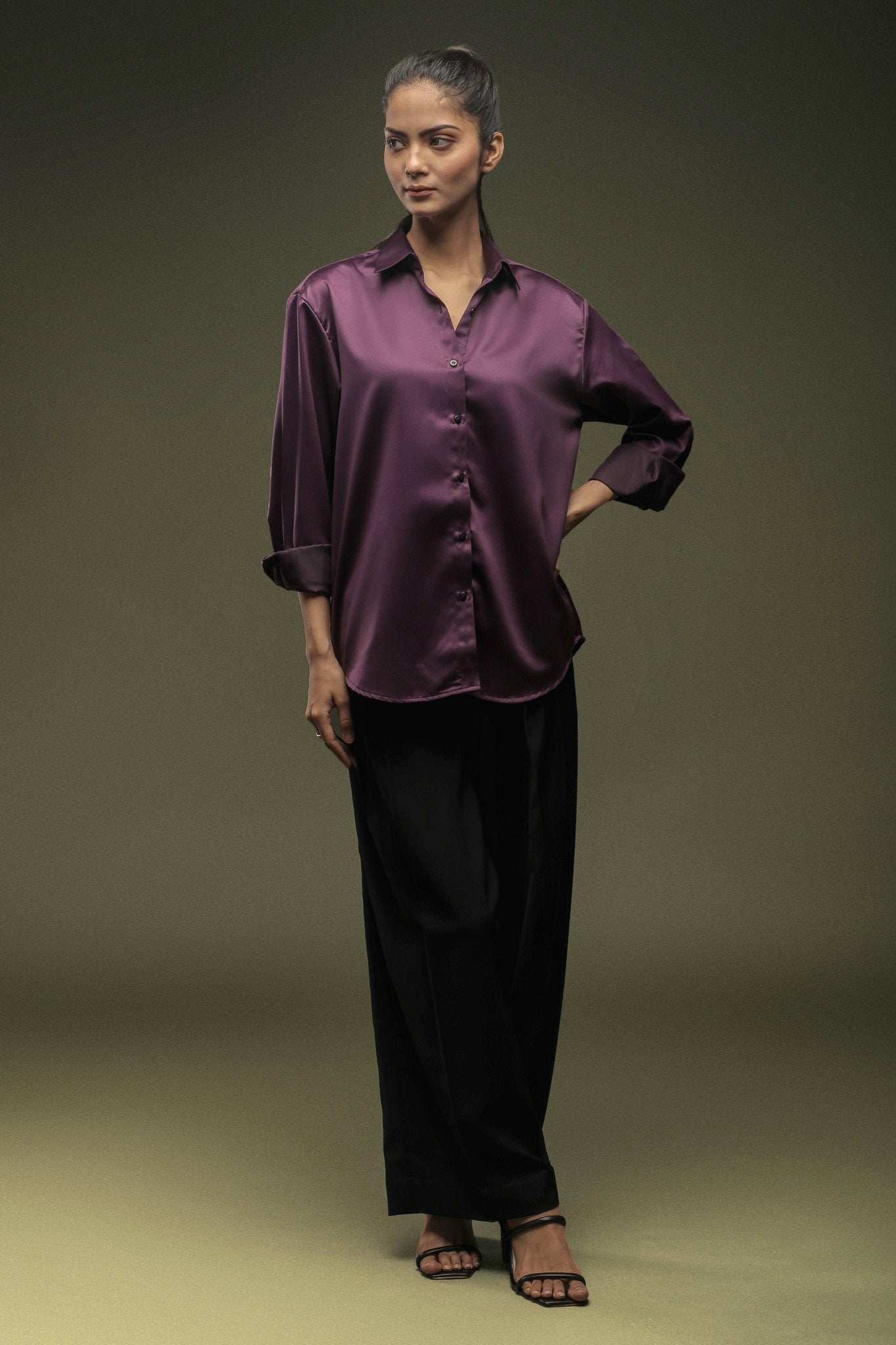 Wine Satin Shirt - Dheeraj Sharma