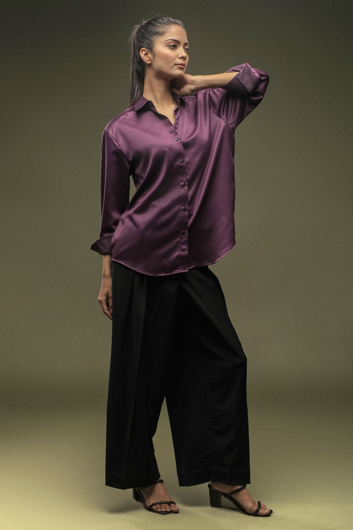 Wine Satin Shirt - Dheeraj Sharma