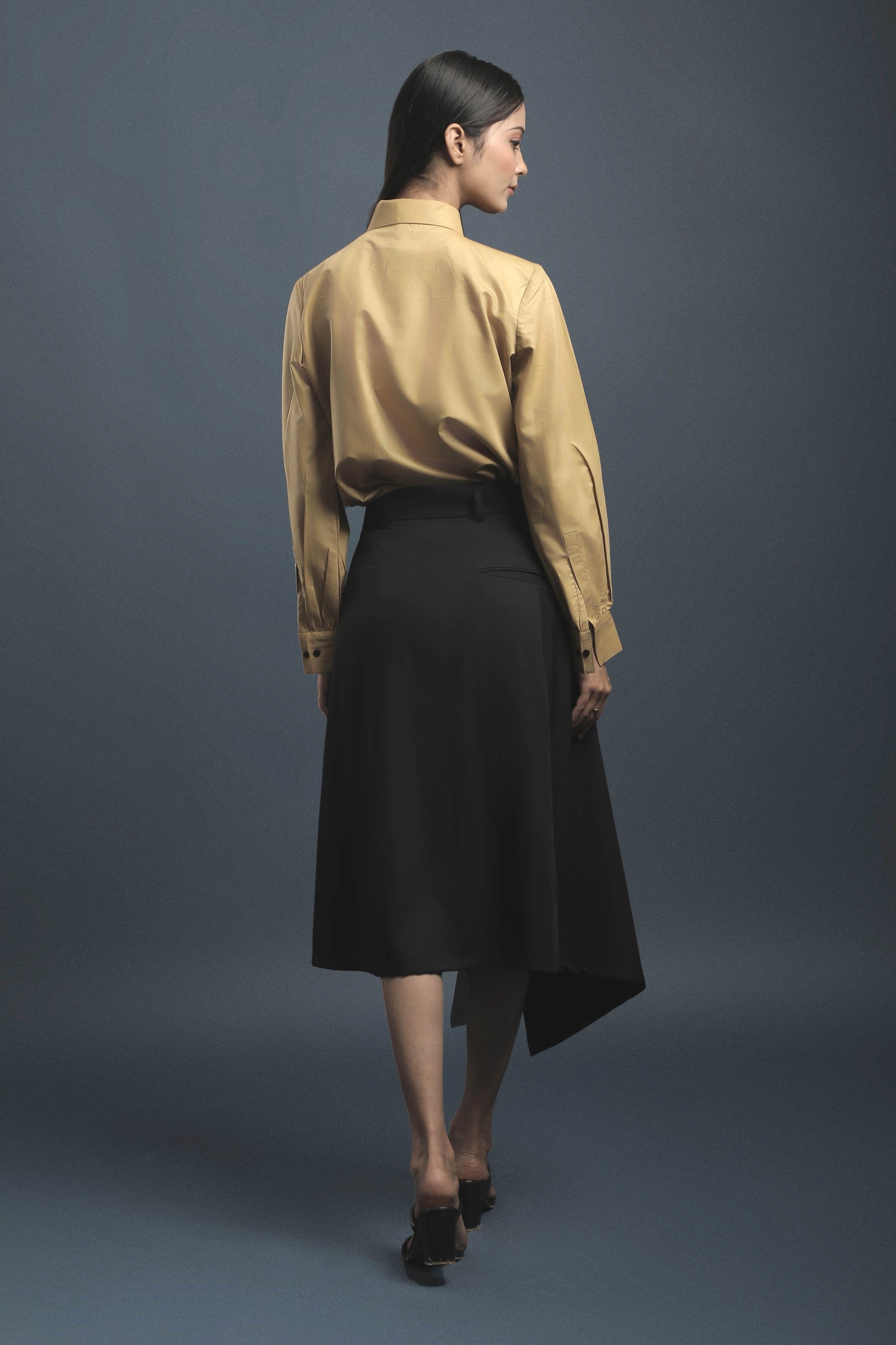 Beige Classy Shirt & Black Overlapped Skirt Combo