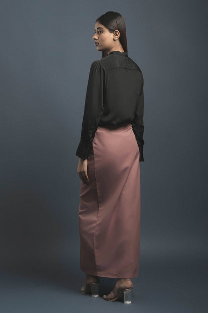 Black Quilted Shirt & Onion Pink Straight Skirt Combo