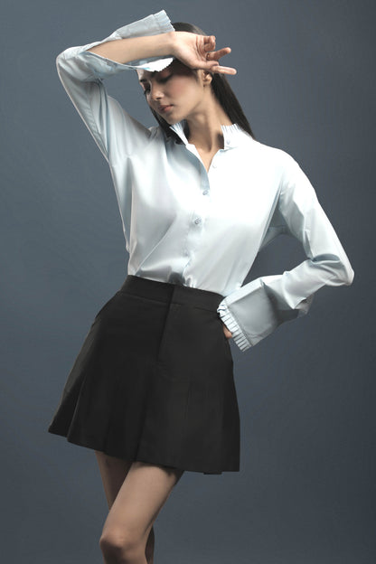 Sky Blue Classy Shirt & Black Pleated Skirt Combo