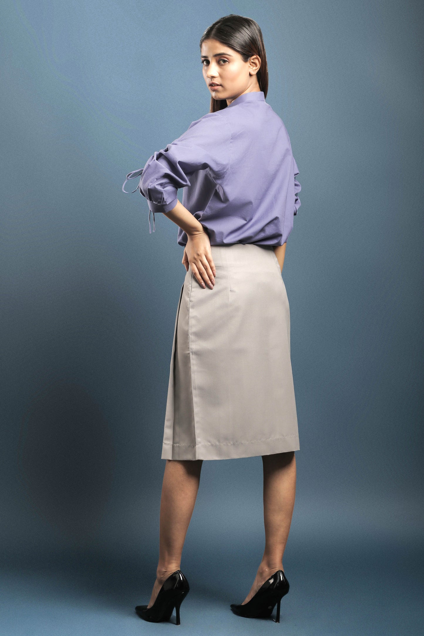 Grey Front Pleated Skirt