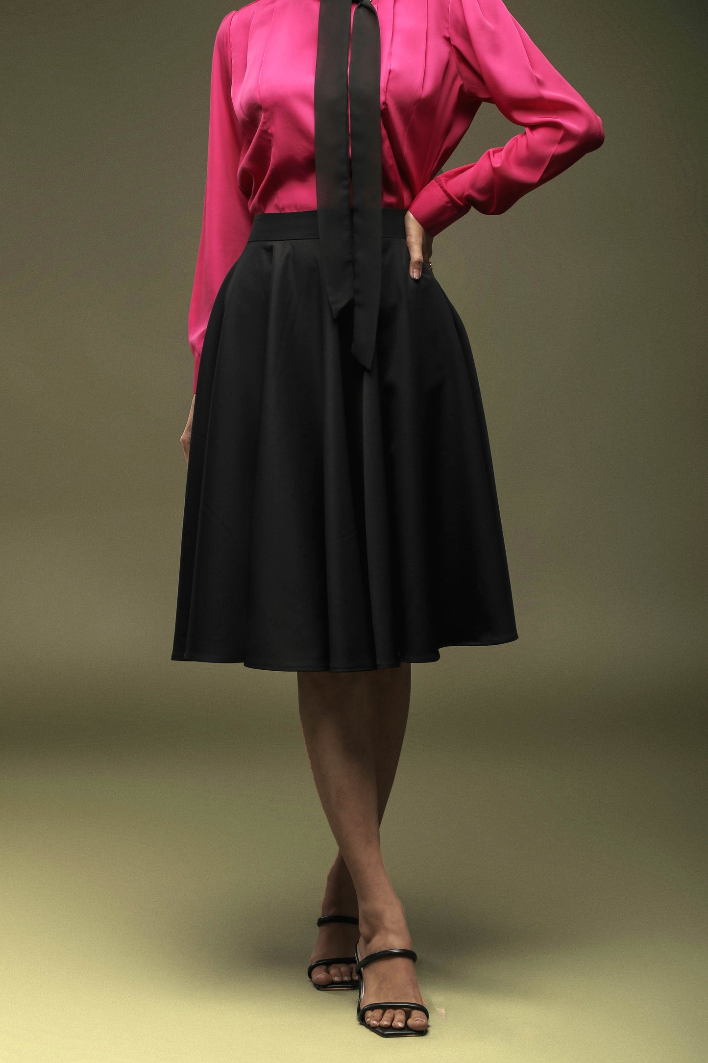 Pink Tie up Shirt & Black Umbrella Skirt Combo