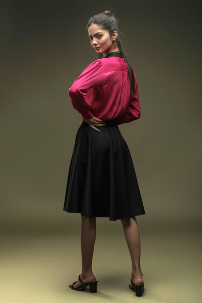 Pink Tie up Shirt & Black Umbrella Skirt Combo