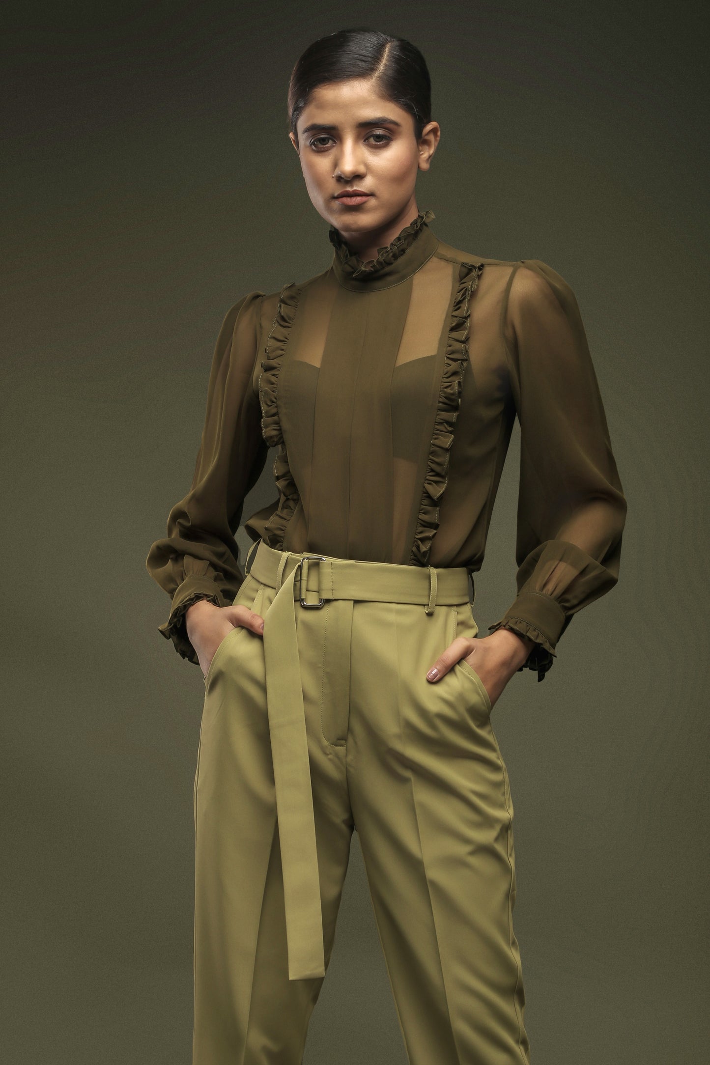 Olive Green Georgette Shirt