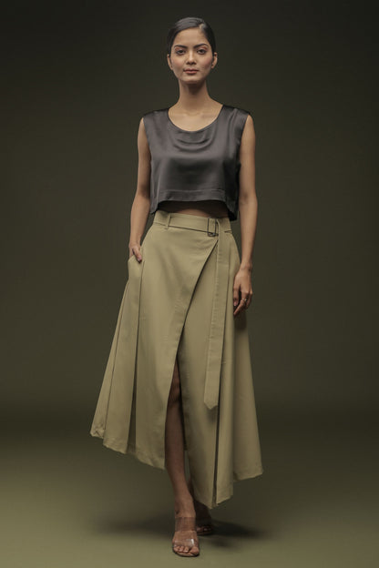 Sage Khaki Overlapped Skirt