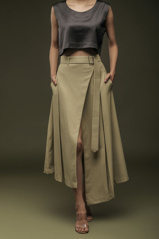 Sage Khaki Overlapped Skirt