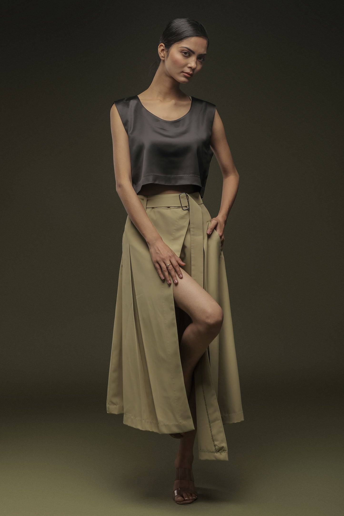 Sage Khaki Overlapped Skirt