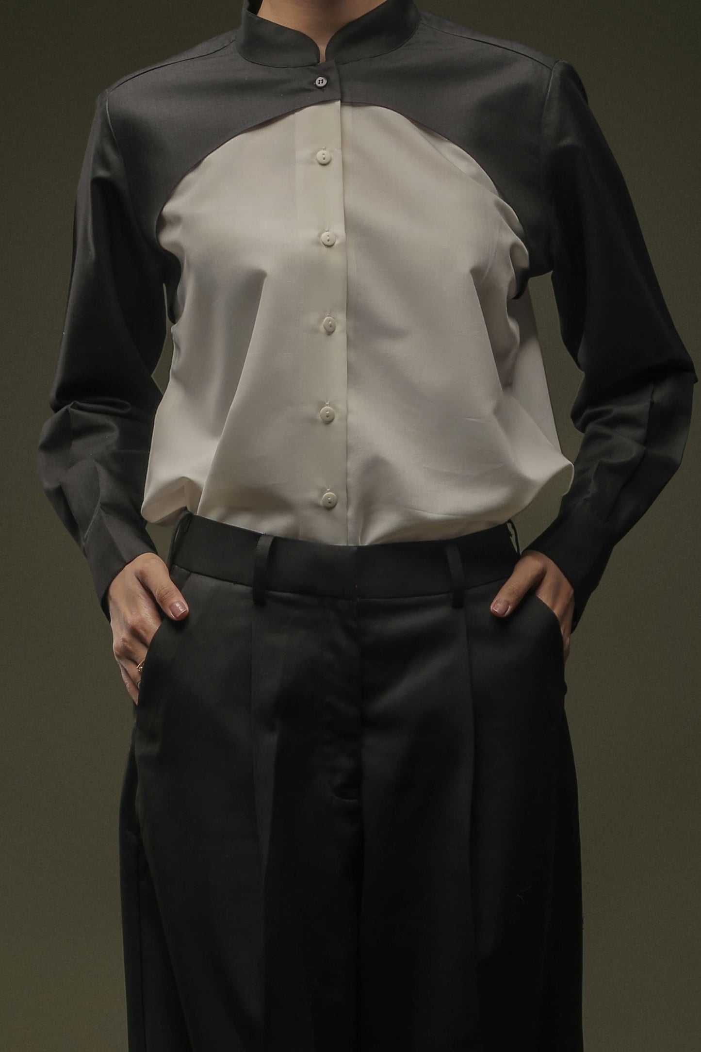 Black & White Mandarin Collar Shirt