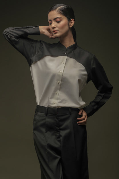 Black & White Mandarin Collar Shirt