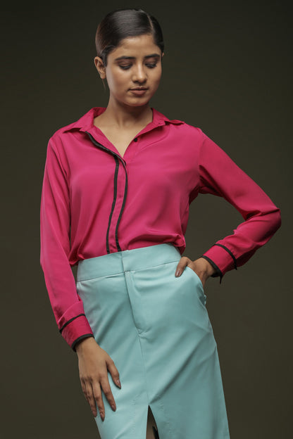 Pink Crepe Piping Shirt