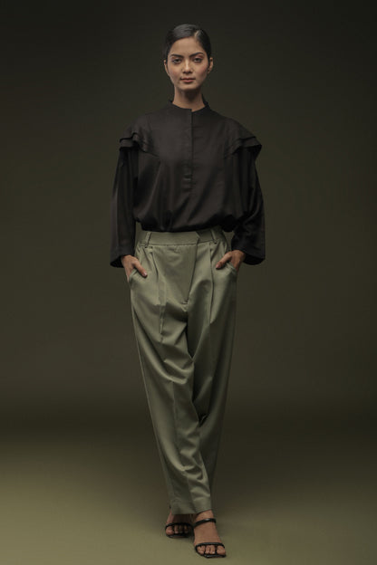 Black Batwing Shirt & Sage Mist Baggy Pant Combo