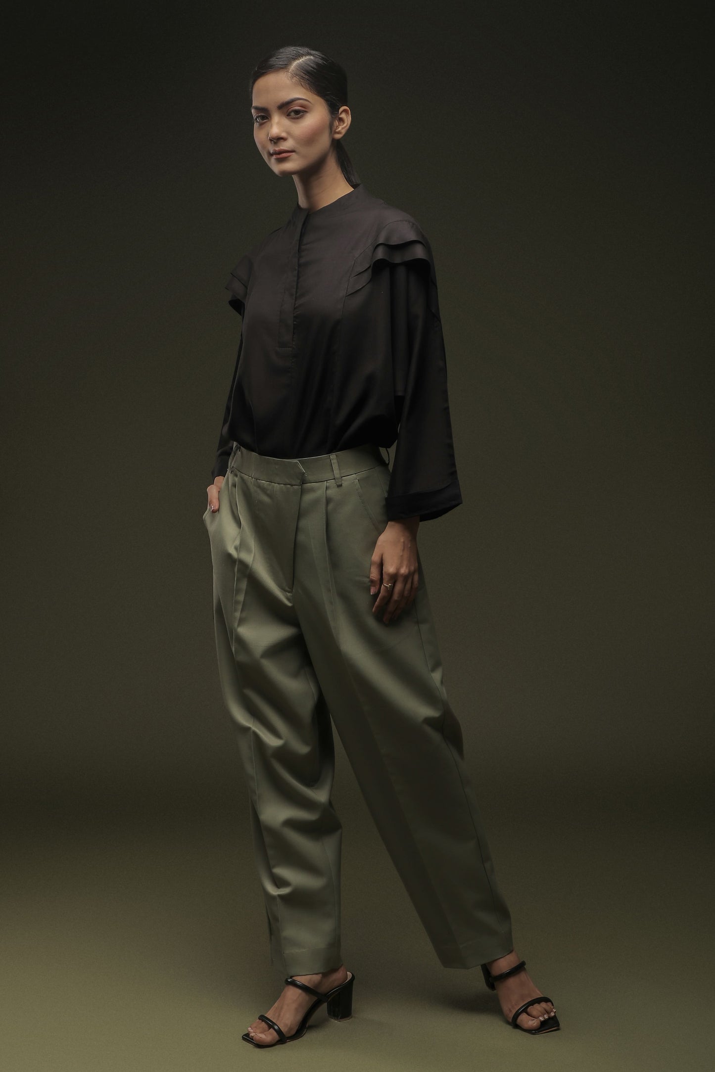 Black Batwing Shirt & Sage Mist Baggy Pant Combo